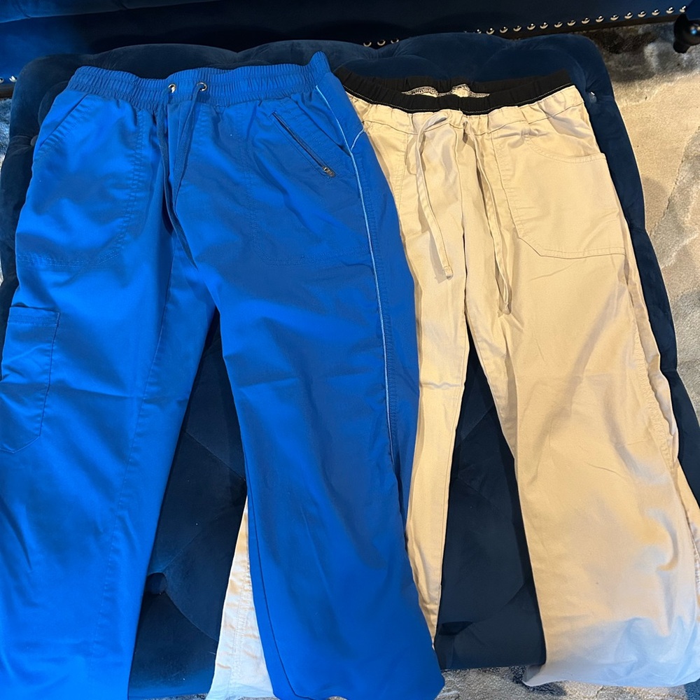 Women scrub pants Drawstring Active Pants - Blue and Light Khaki